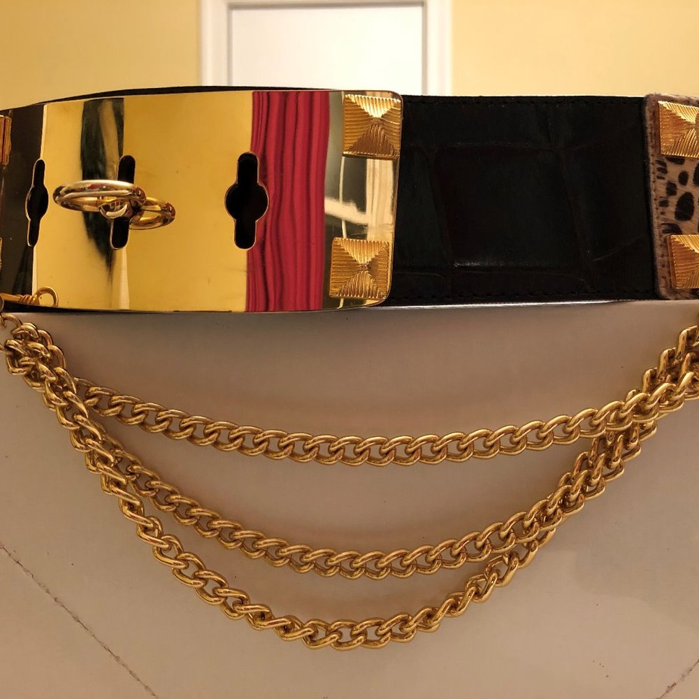 Vintage mid-90's black/gold/leopard belt